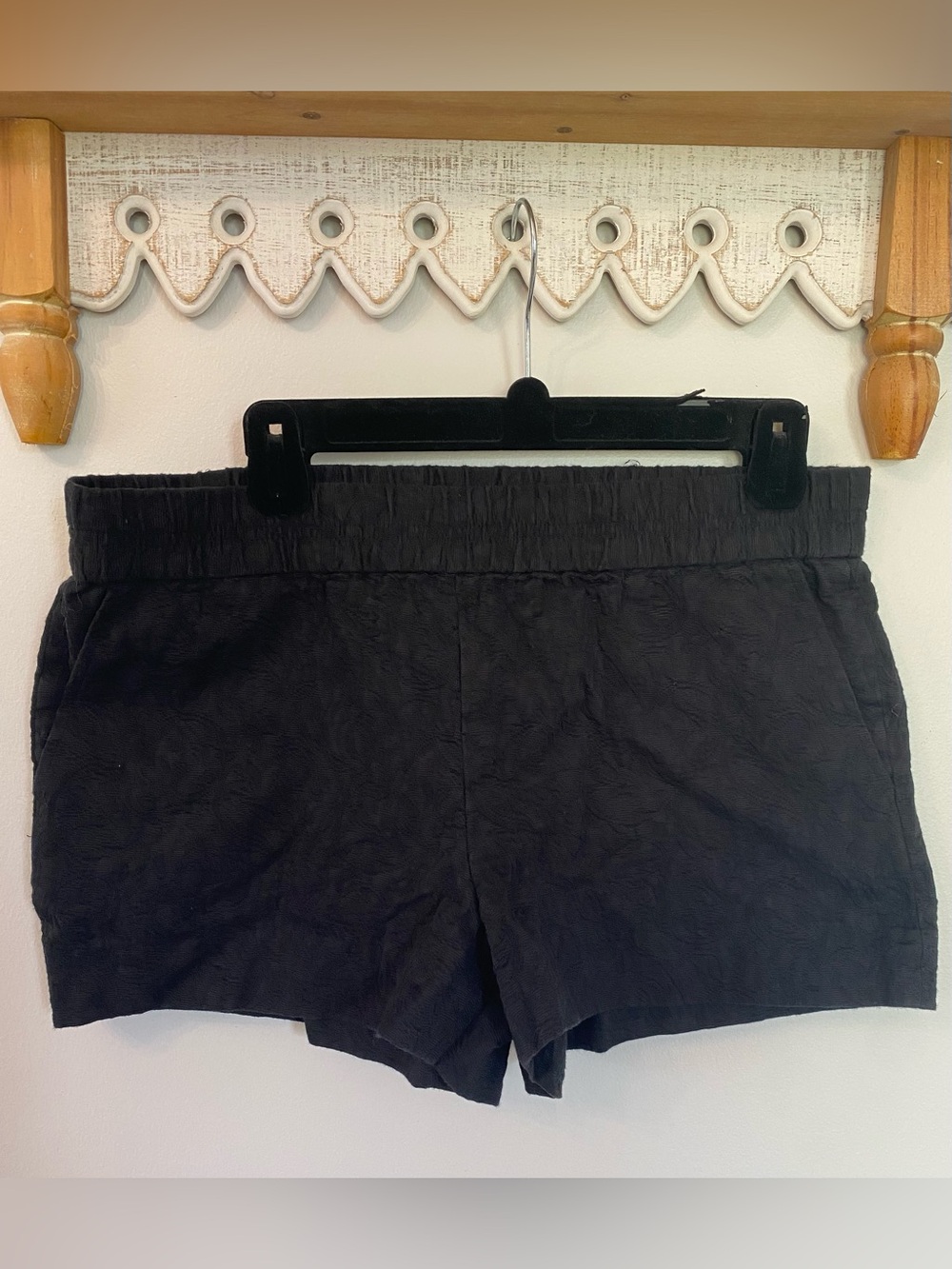 J. Crew Black Textured Elastic-Waist Shorts